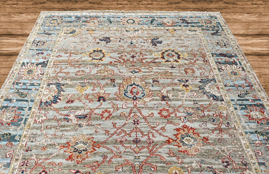 9x12 Slate, Gray, Blue Color Hand Knotted Oushak Wool Transitional Oriental Rug