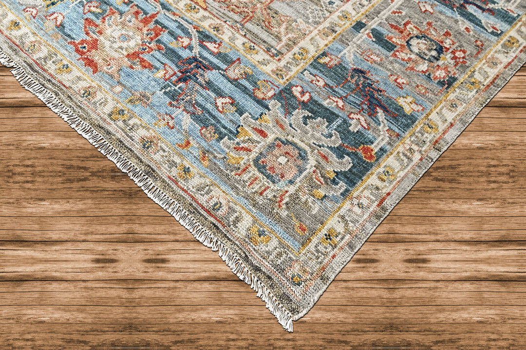 9x12 Slate, Gray, Blue Color Hand Knotted Oushak Wool Transitional Oriental Rug
