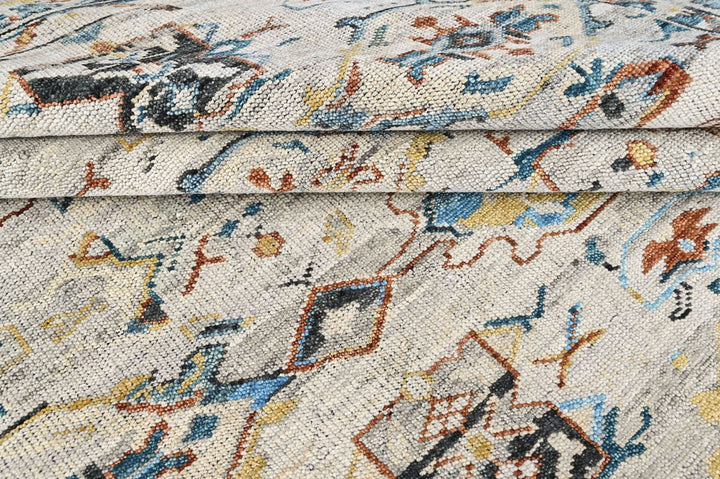 9x12 Slate, Gray, Aqua Color Hand Knotted Oushak Wool Transitional Oriental Rug