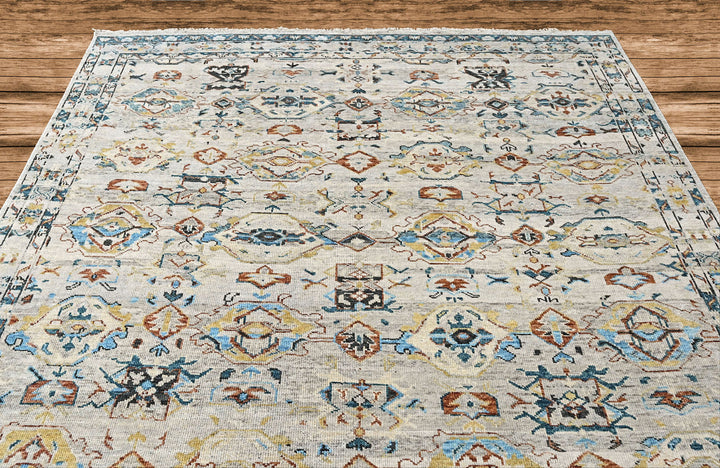 9x12 Slate, Gray, Aqua Color Hand Knotted Oushak Wool Transitional Oriental Rug