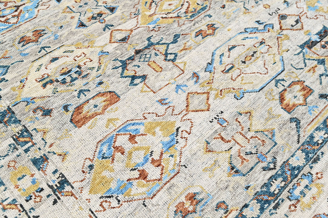9x12 Slate, Gray, Aqua Color Hand Knotted Oushak Wool Transitional Oriental Rug