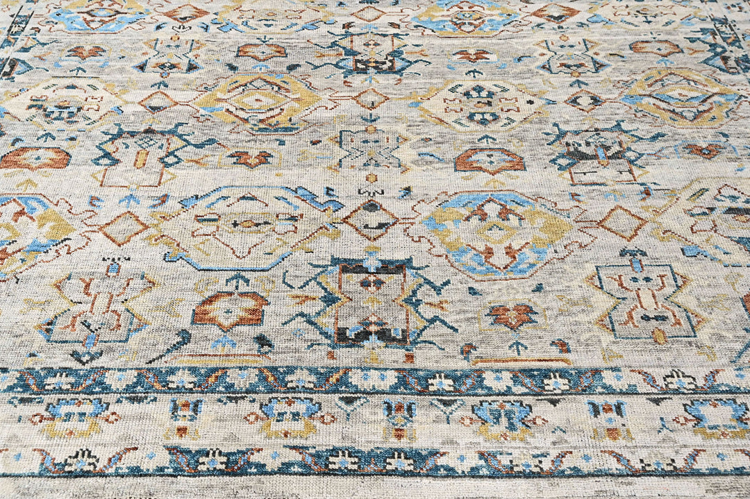 9x12 Slate, Gray, Aqua Color Hand Knotted Oushak Wool Transitional Oriental Rug