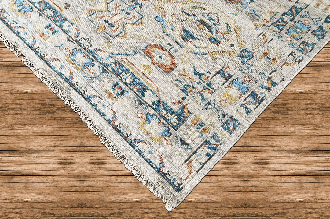 9x12 Slate, Gray, Aqua Color Hand Knotted Oushak Wool Transitional Oriental Rug