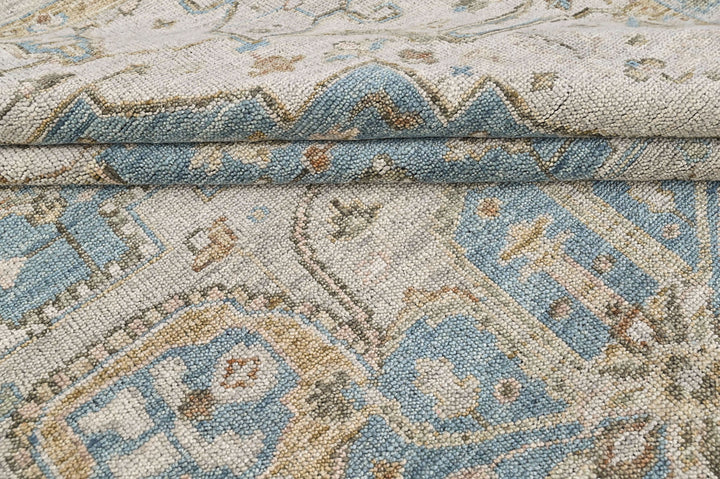 9x12 Aqua, Taupe, Gray Color Hand Knotted Oushak Wool  Oriental Rug