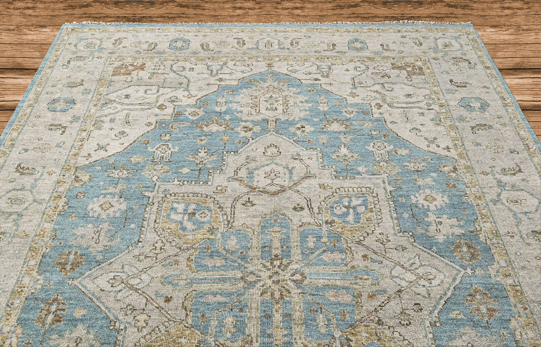 9x12 Aqua, Taupe, Gray Color Hand Knotted Oushak Wool  Oriental Rug