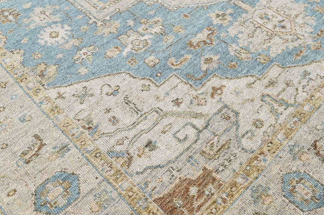 9x12 Aqua, Taupe, Gray Color Hand Knotted Oushak Wool  Oriental Rug