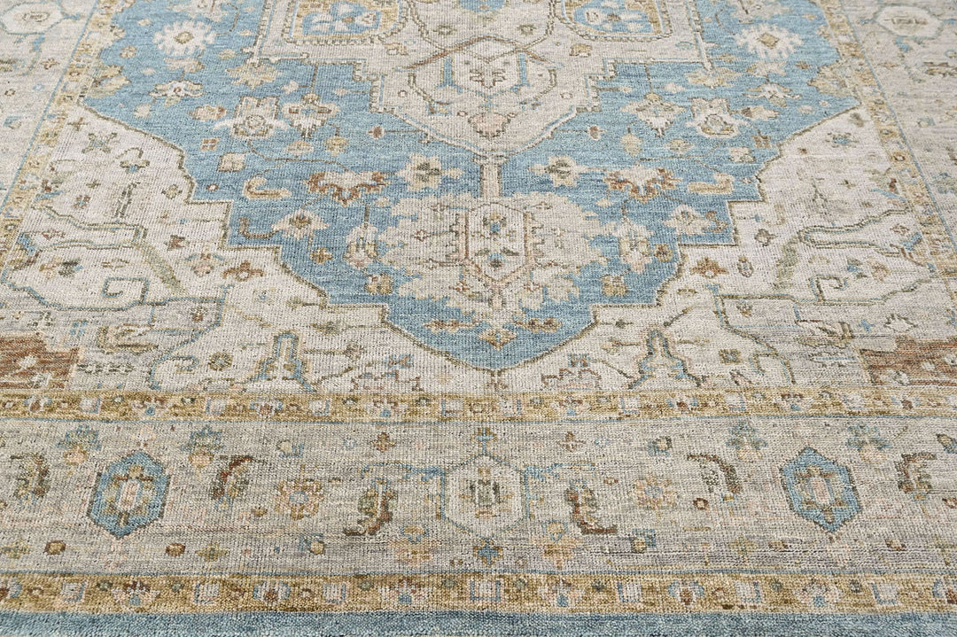 9x12 Aqua, Taupe, Gray Color Hand Knotted Oushak Wool  Oriental Rug