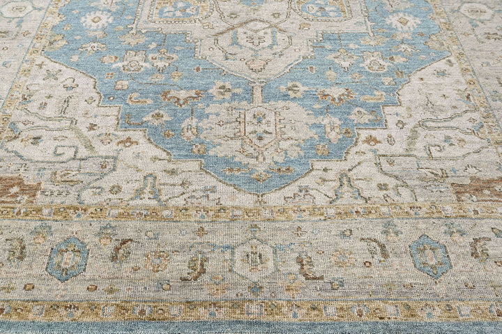 9x12 Aqua, Taupe, Gray Color Hand Knotted Oushak Wool  Oriental Rug