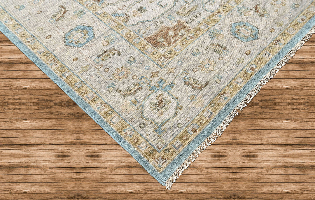 9x12 Aqua, Taupe, Gray Color Hand Knotted Oushak Wool  Oriental Rug