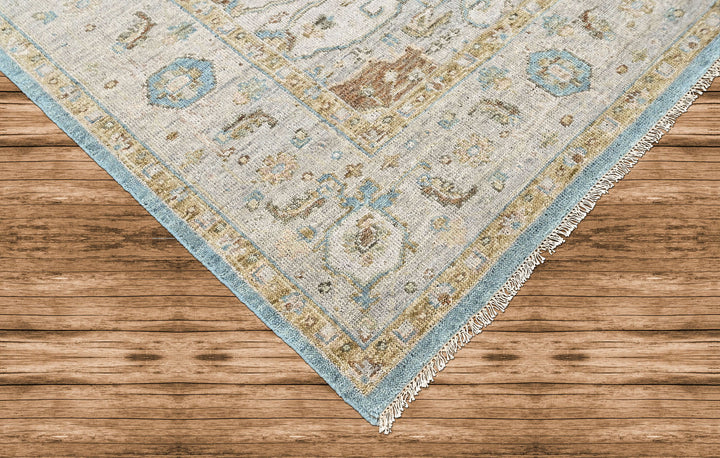 9x12 Aqua, Taupe, Gray Color Hand Knotted Oushak Wool  Oriental Rug