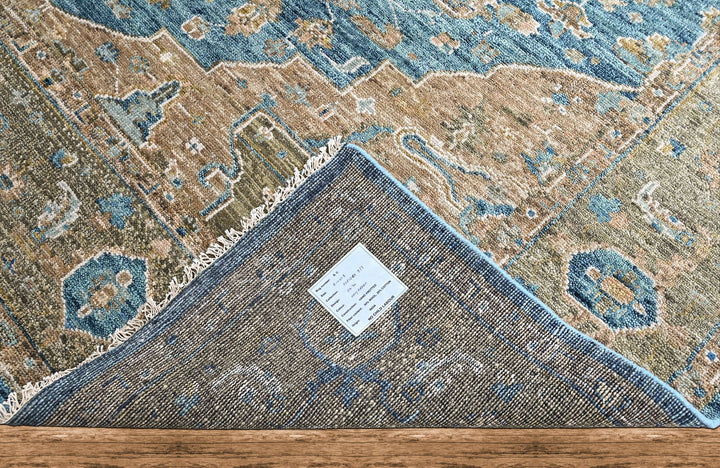 9x12 Aqua, Brown, Moss Color Hand Knotted Oushak Wool  Oriental Rug