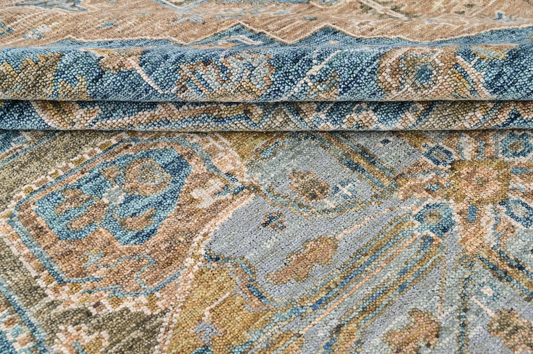9x12 Aqua, Brown, Moss Color Hand Knotted Oushak Wool  Oriental Rug