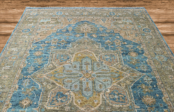 9x12 Aqua, Brown, Moss Color Hand Knotted Oushak Wool  Oriental Rug