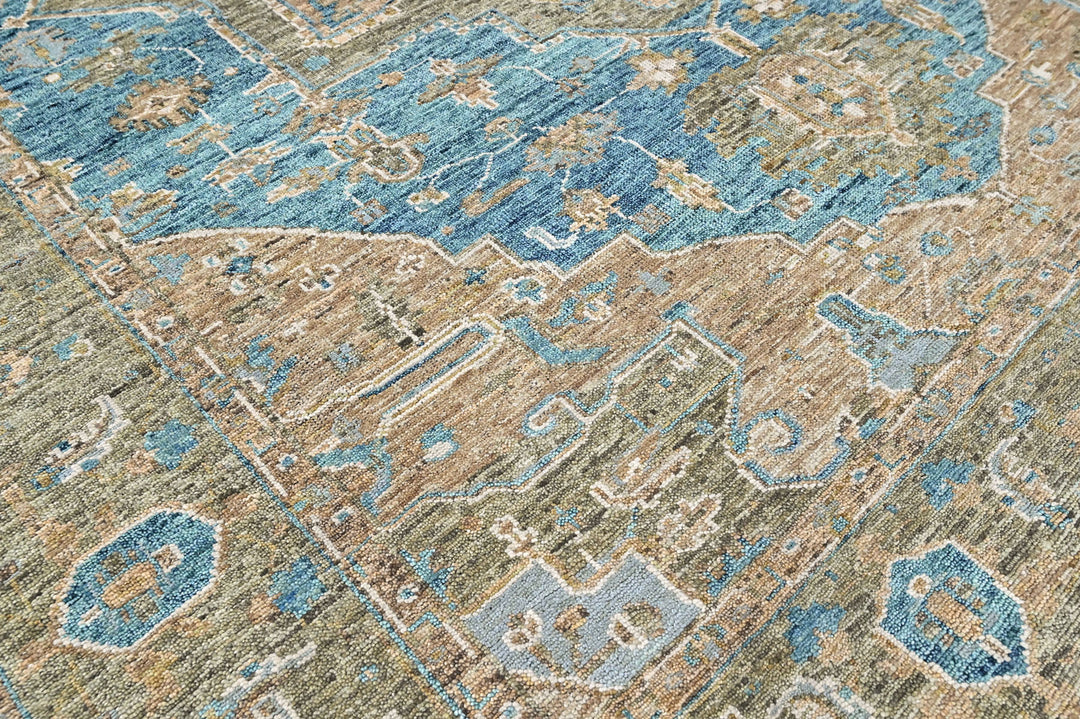 9x12 Aqua, Brown, Moss Color Hand Knotted Oushak Wool  Oriental Rug