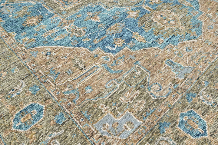 9x12 Aqua, Brown, Moss Color Hand Knotted Oushak Wool  Oriental Rug