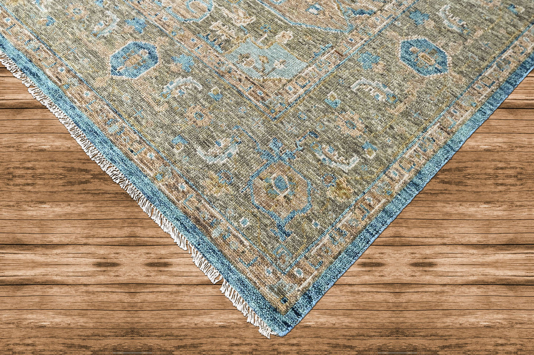 9x12 Aqua, Brown, Moss Color Hand Knotted Oushak Wool  Oriental Rug