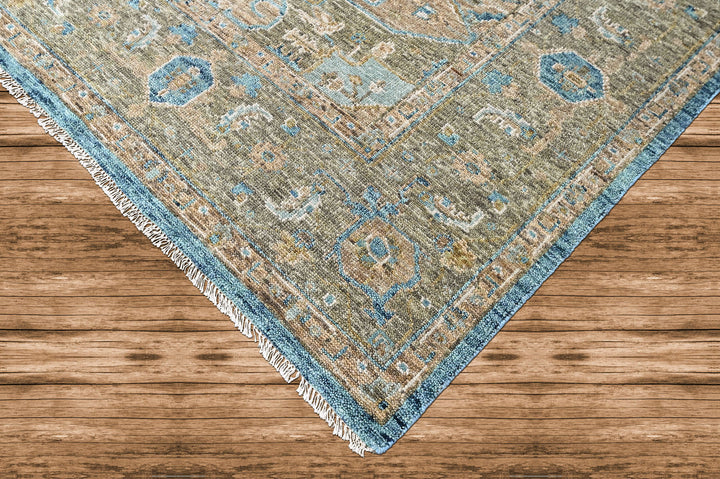 9x12 Aqua, Brown, Moss Color Hand Knotted Oushak Wool  Oriental Rug