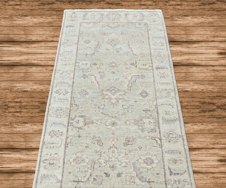 2'6x8 Tone on Tone Gray, , Color Hand Knotted Oushak Wool Transitional Oriental Rug