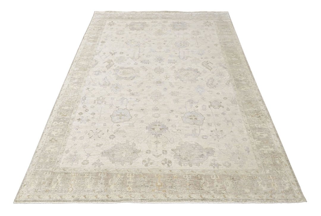 Multi Size Beige Taupe Gray Color Hand Knotted Oushak Wool Transitional Oriental Rug