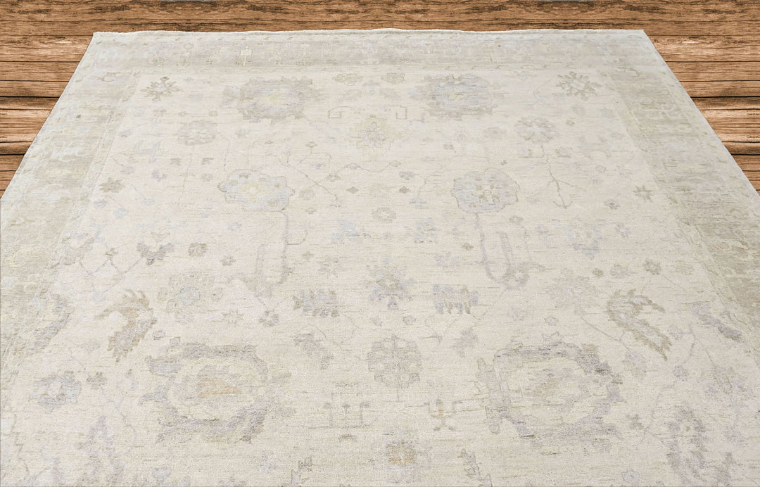 Multi Size Beige Taupe Gray Color Hand Knotted Oushak Wool Transitional Oriental Rug