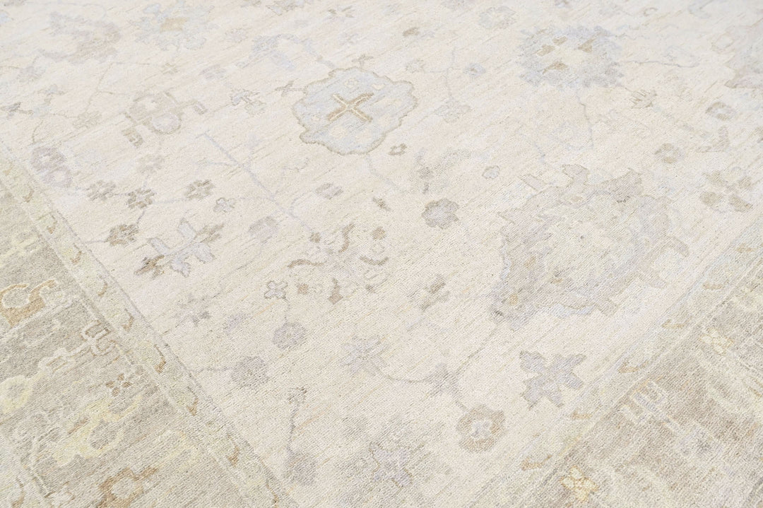 Multi Size Beige Taupe Gray Color Hand Knotted Oushak Wool Transitional Oriental Rug