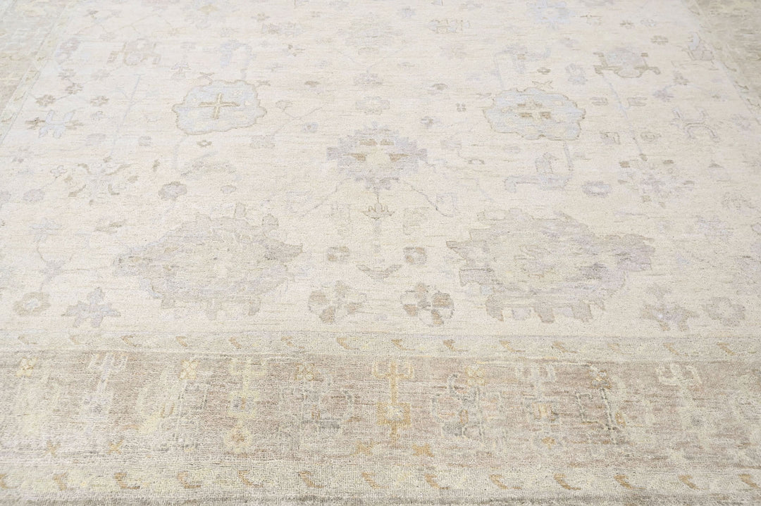 Multi Size Beige Taupe Gray Color Hand Knotted Oushak Wool Transitional Oriental Rug