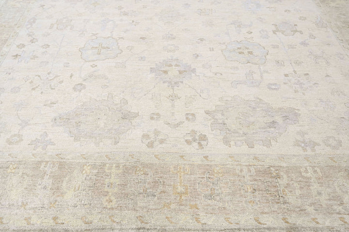 Multi Size Beige Taupe Gray Color Hand Knotted Oushak Wool Transitional Oriental Rug