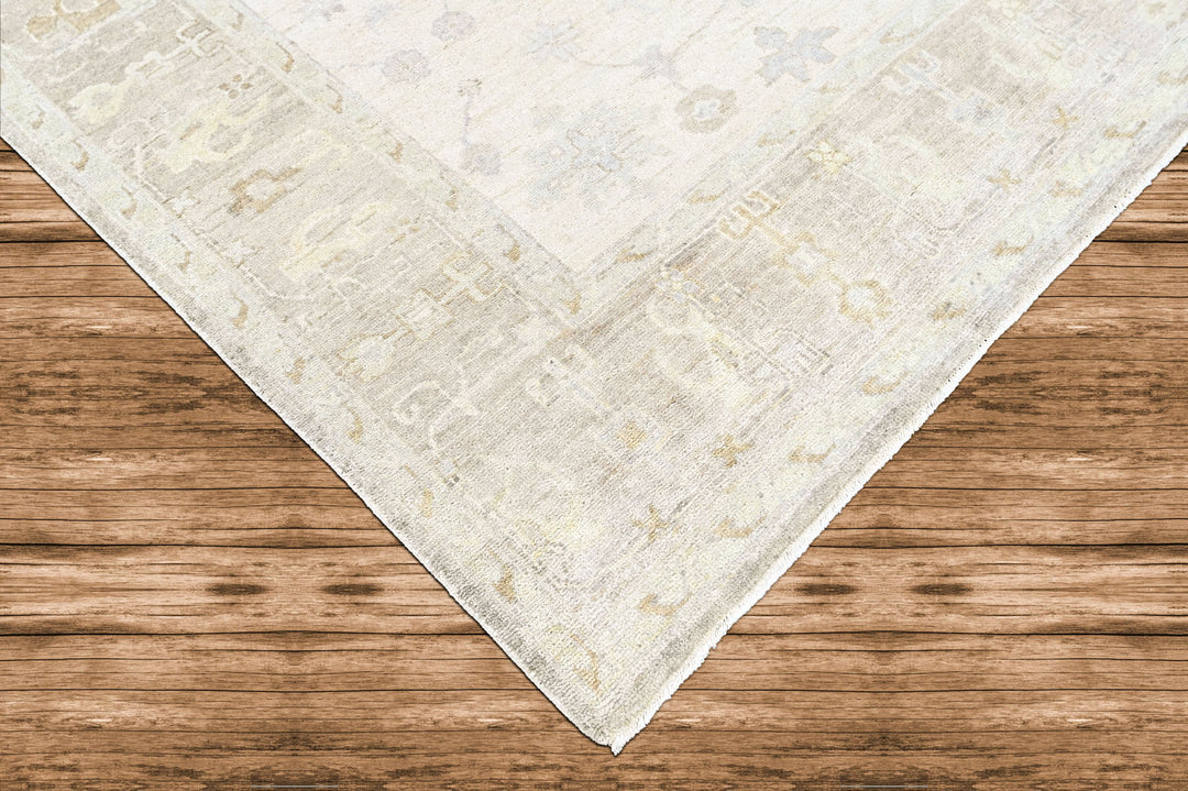 Multi Size Beige Taupe Gray Color Hand Knotted Oushak Wool Transitional Oriental Rug