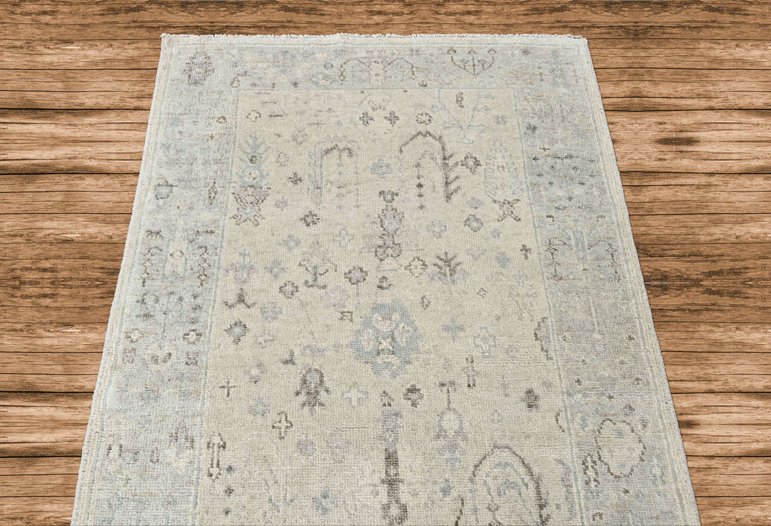 3x5 Gray, Slate, Multi Color Hand Knotted Oushak Wool Transitional Oriental Rug