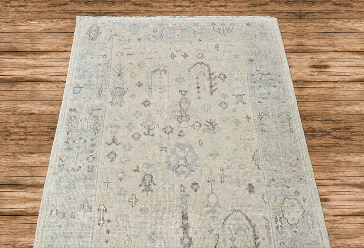 3x5 Gray, Slate, Multi Color Hand Knotted Oushak Wool Transitional Oriental Rug