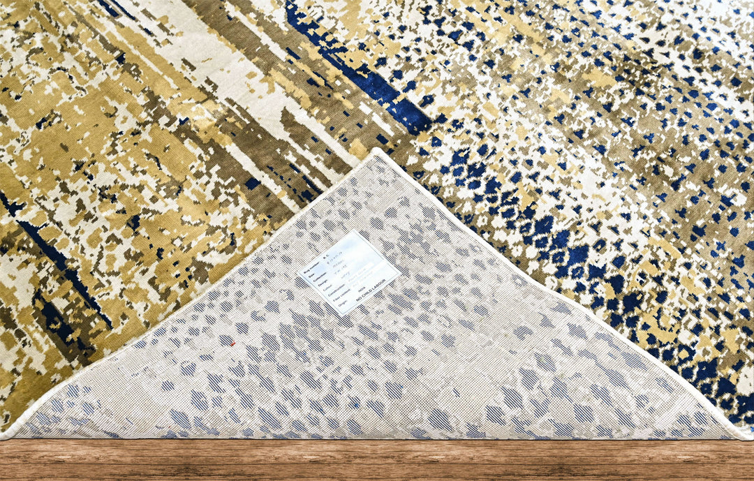 9x12 Beige, Navy, Gold Color Power Loom Oushak Wool Modern Oriental Rug