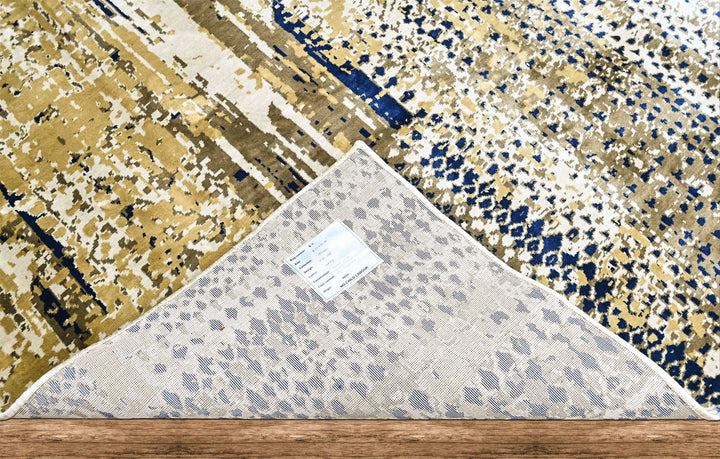 9x12 Beige, Navy, Gold Color Power Loom Oushak Wool Modern Oriental Rug