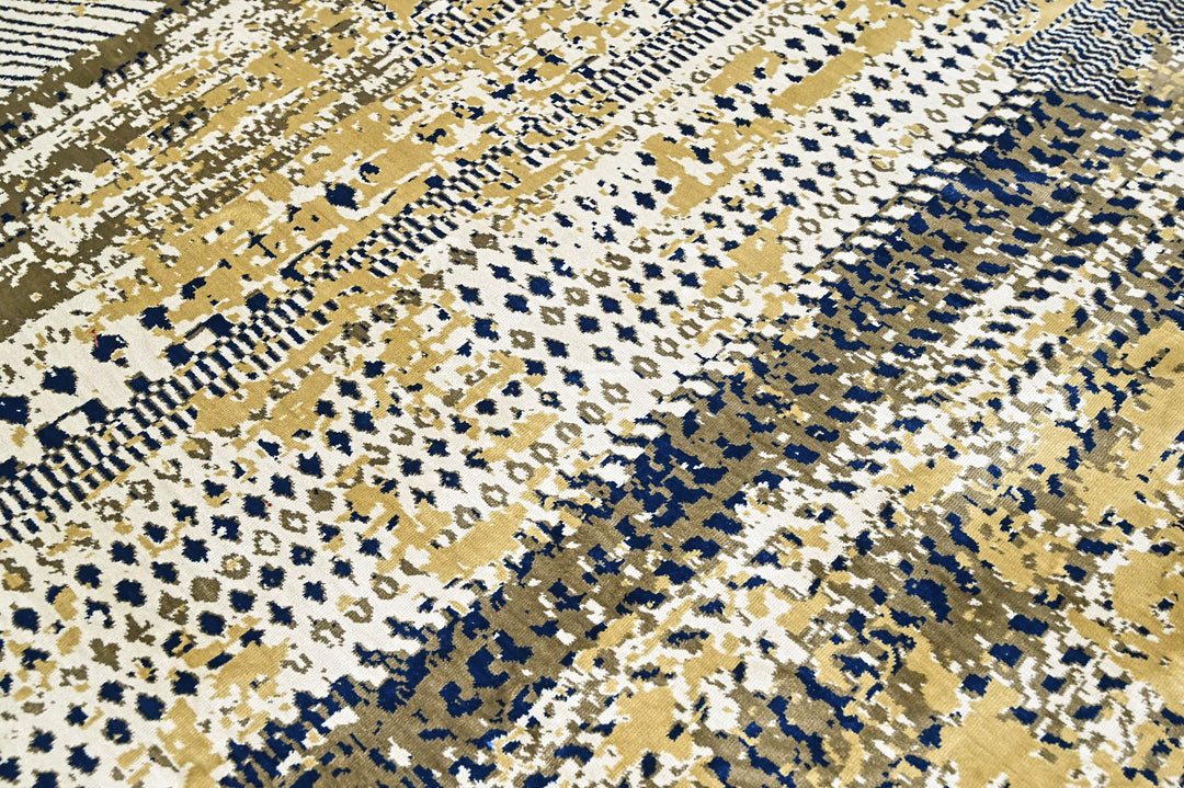 9x12 Beige, Navy, Gold Color Power Loom Oushak Wool Modern Oriental Rug