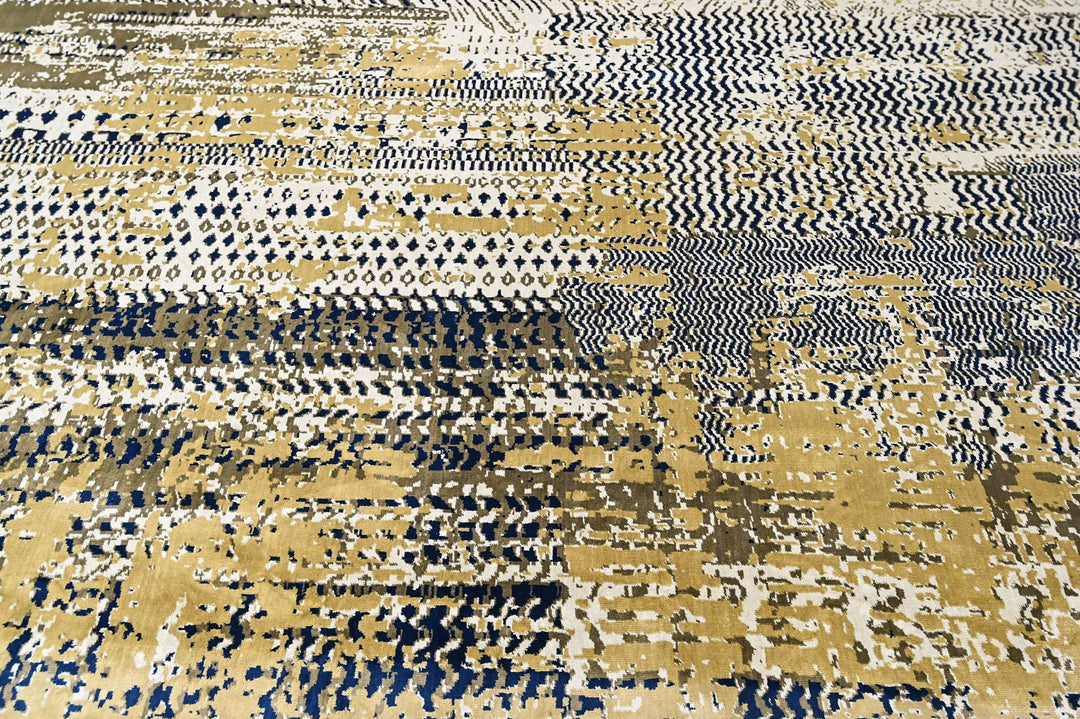 9x12 Beige, Navy, Gold Color Power Loom Oushak Wool Modern Oriental Rug