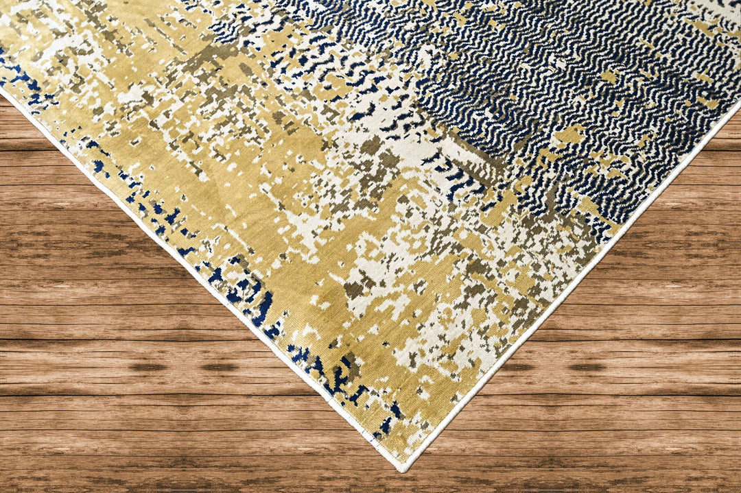 9x12 Beige, Navy, Gold Color Power Loom Oushak Wool Modern Oriental Rug