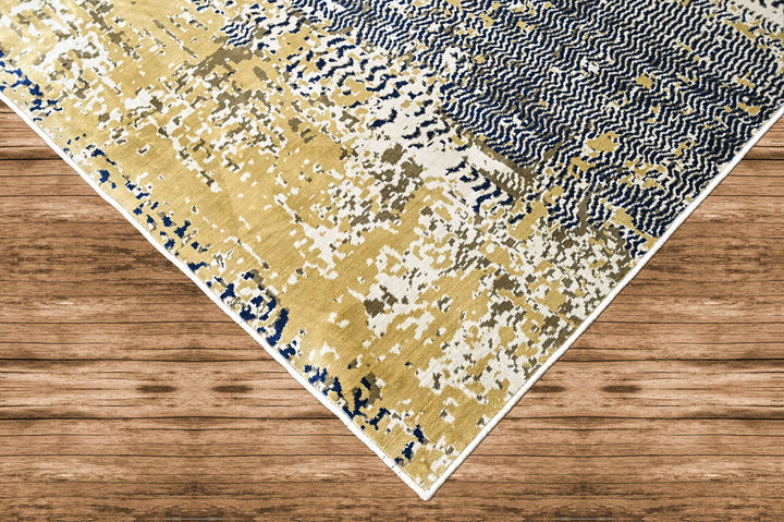 9x12 Beige, Navy, Gold Color Power Loom Oushak Wool Modern Oriental Rug