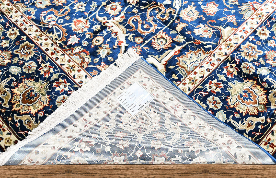 9x12 Navy, Ivory, Aqua Color Power Loom Oushak Wool Traditional Oriental Rug