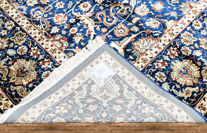 9x12 Navy, Ivory, Aqua Color Power Loom Oushak Wool Traditional Oriental Rug