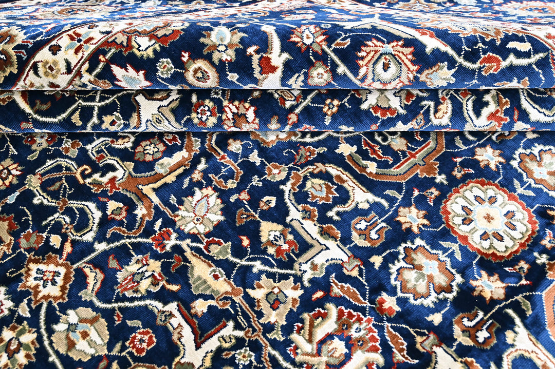 9x12 Navy, Ivory, Aqua Color Power Loom Oushak Wool Traditional Oriental Rug