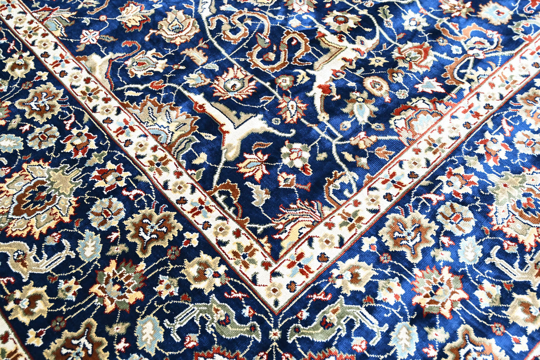 9x12 Navy, Ivory, Aqua Color Power Loom Oushak Wool Traditional Oriental Rug