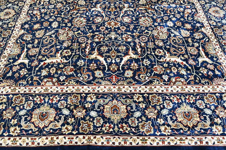9x12 Navy, Ivory, Aqua Color Power Loom Oushak Wool Traditional Oriental Rug