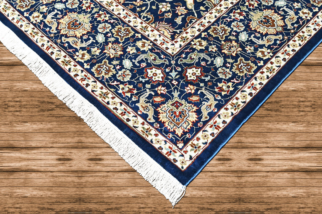 9x12 Navy, Ivory, Aqua Color Power Loom Oushak Wool Traditional Oriental Rug