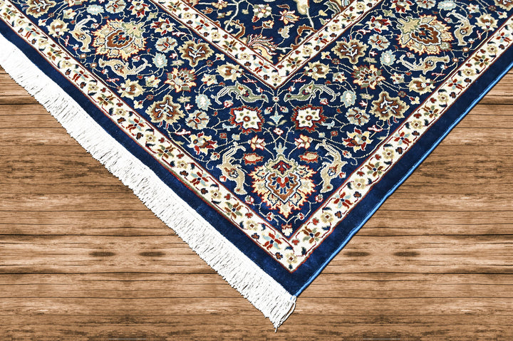 9x12 Navy, Ivory, Aqua Color Power Loom Oushak Wool Traditional Oriental Rug