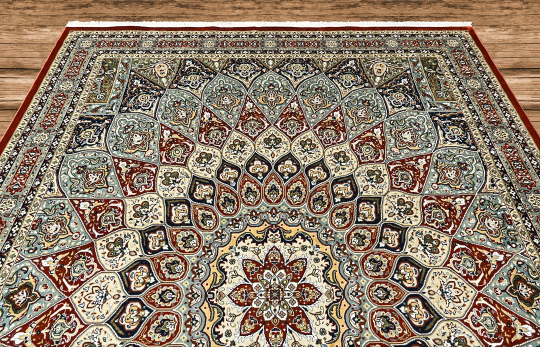 9x12 Red, Blue, Ivory Color Power Loom Oushak Wool Traditional Oriental Rug