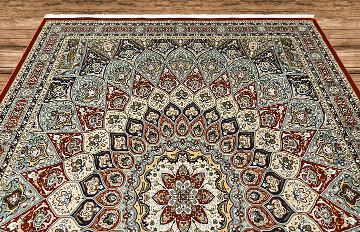 9x12 Red, Blue, Ivory Color Power Loom Oushak Wool Traditional Oriental Rug