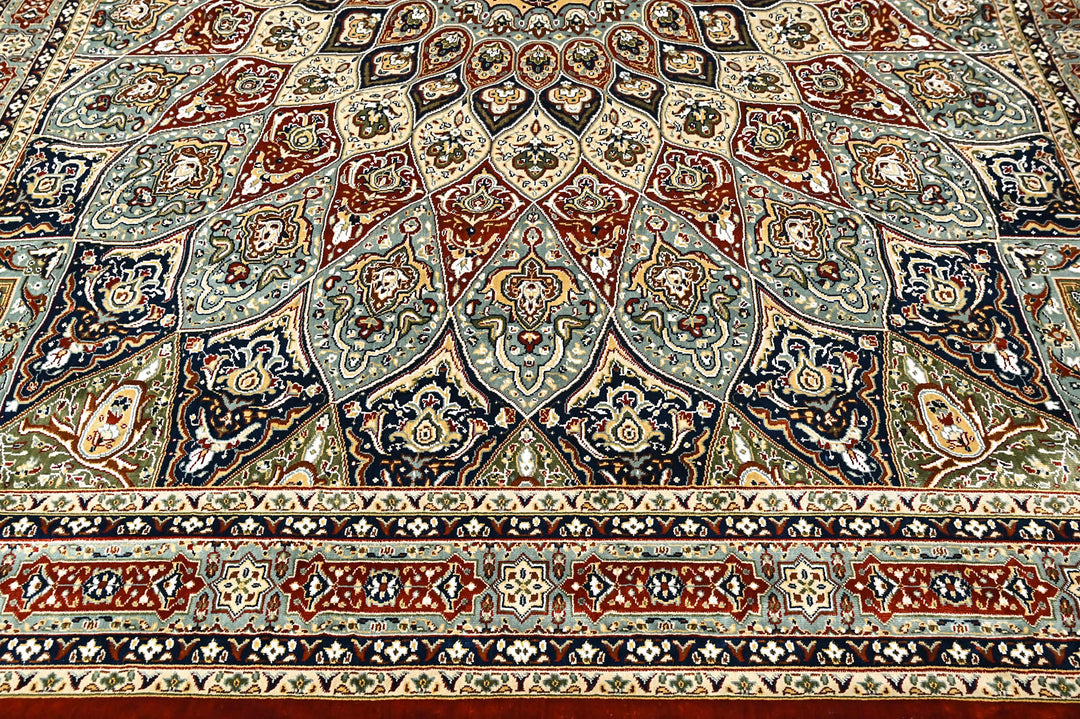 9x12 Red, Blue, Ivory Color Power Loom Oushak Wool Traditional Oriental Rug