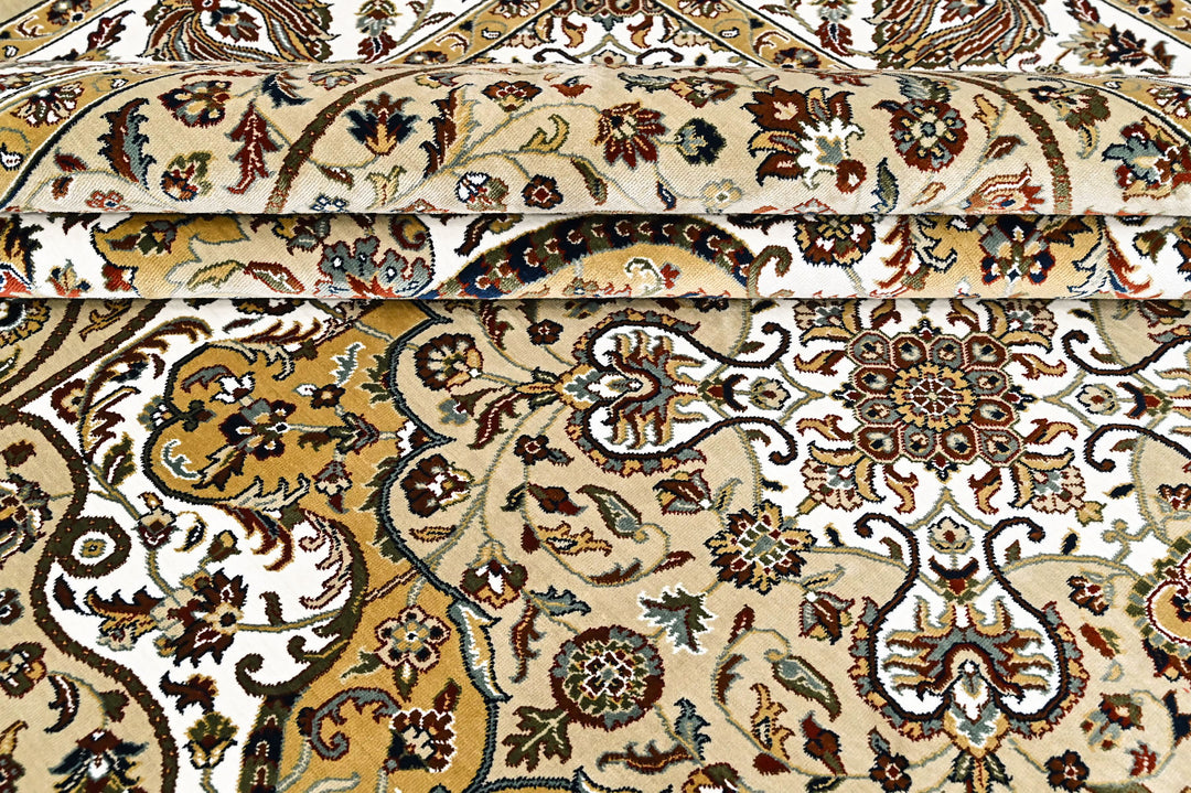 9x12 Light Gold, Ivory, Brown Color Power Loom Oushak Wool Traditional Oriental Rug