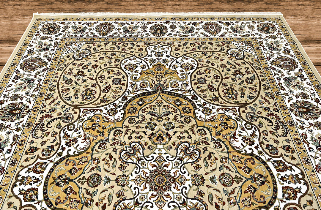 9x12 Light Gold, Ivory, Brown Color Power Loom Oushak Wool Traditional Oriental Rug