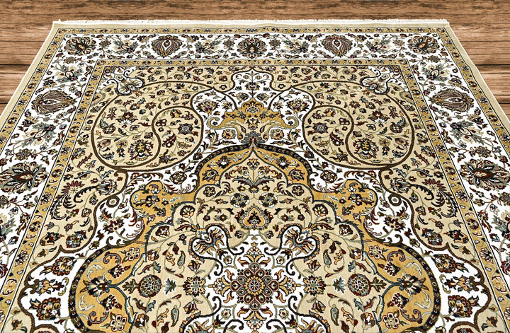 9x12 Light Gold, Ivory, Brown Color Power Loom Oushak Wool Traditional Oriental Rug