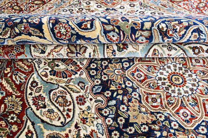 9x12 Red, Ivory, Aqua Color Power Loom Oushak Wool Traditional Oriental Rug